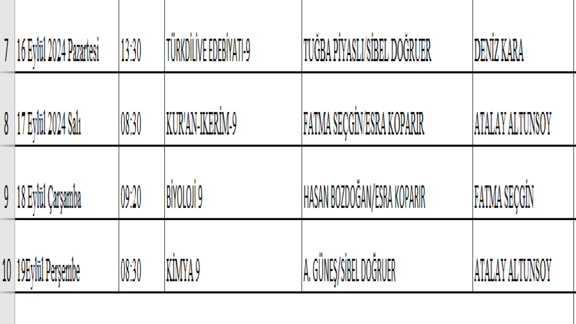 EYLÜL AYI SORUMLULUKSINAVLARI